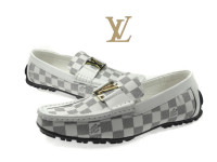 LV moccasin white gray