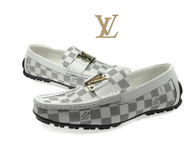 LV moccasin white gray